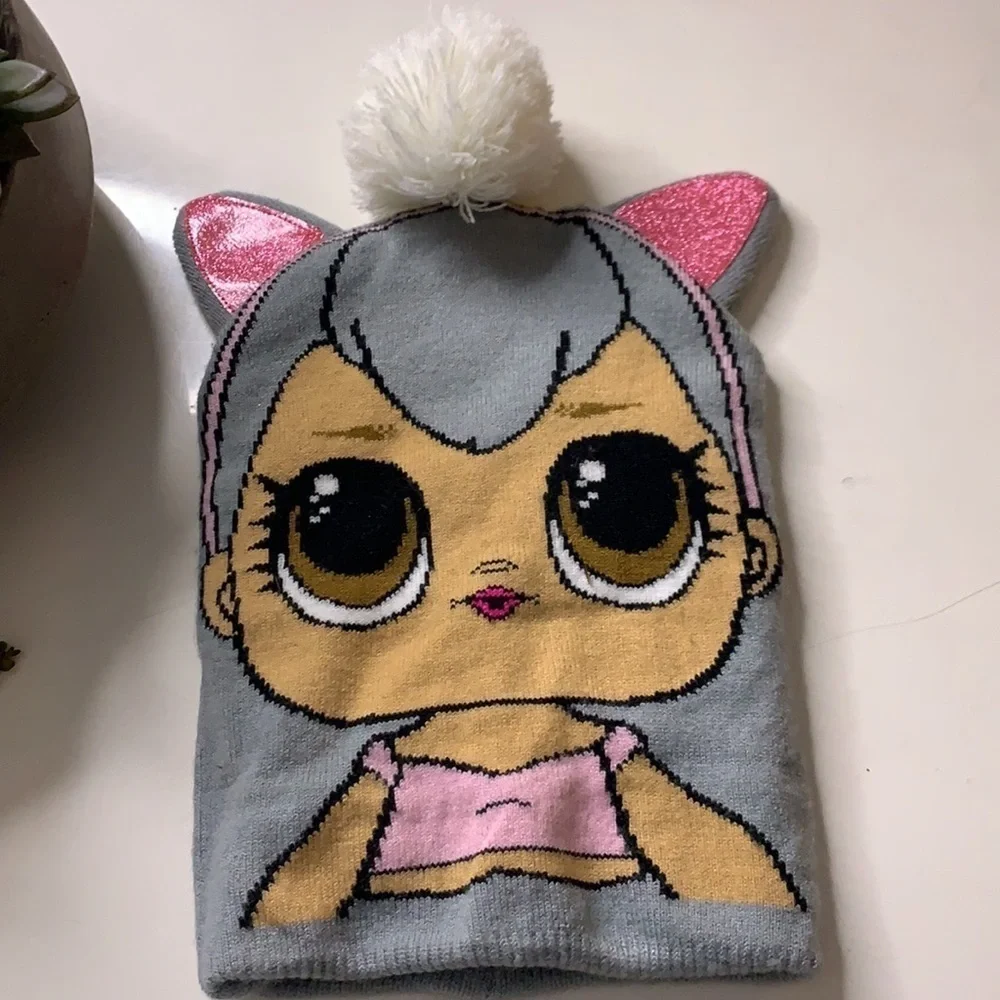 LOL Surprise doll Pom Pom winter beanie hat grey one size kids